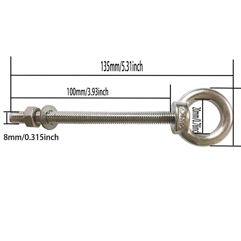 HYXXYY Stainless Steel Eye Bolt  2pack M8 Shoulder Eye Bolts 5/16"" X 4""with Nuts and Washer Thread Lifting Ring Eyebolt  Long - Image 5
